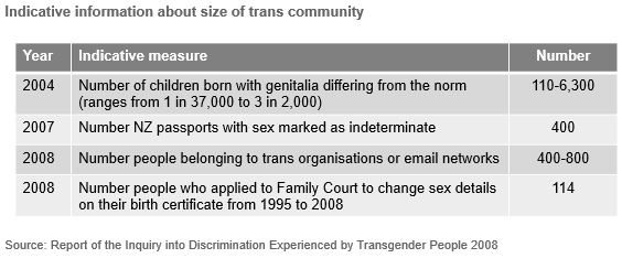 Table of indicative information about the size of the New Zealand trans community